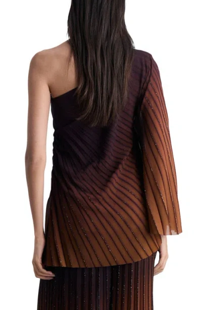 Mango Pleated Metallic One-shoulder Top In Coffee