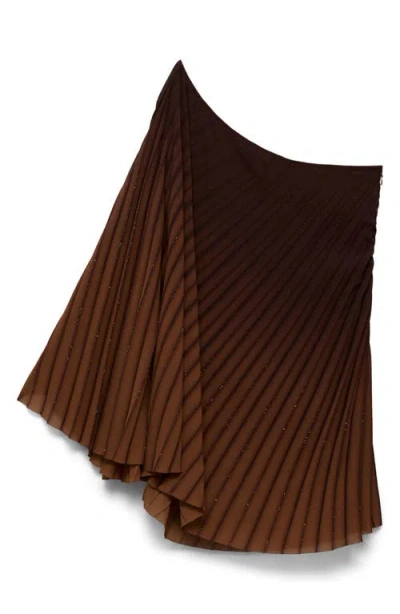 Mango Pleated Metallic One-shoulder Top In Coffee
