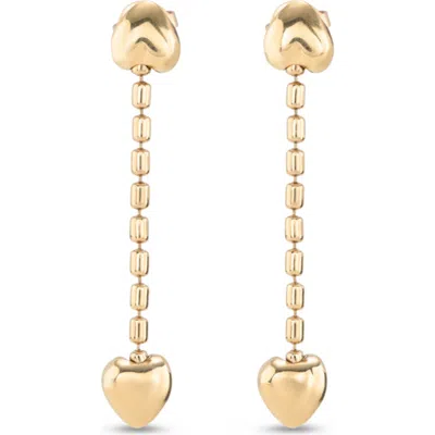 Unode50 18k Gold-plated Earrings With Dangling Chain And Small Hearts In Gold
