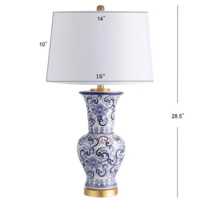 Jonathan Y Leo 28.5" Chinoiserie Led Table Lamp, Blue/white In Blue/white