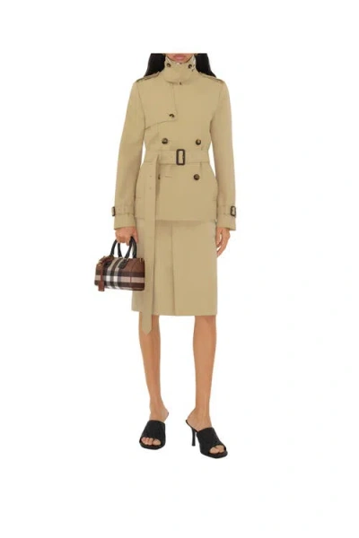 Burberry Womens Dark Birch Brown Chk Check-print Mini Woven And Leather Top-handle Bowling Bag