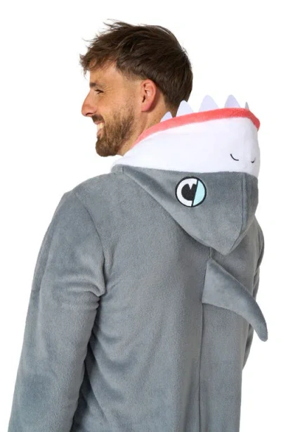 Opposuits Shark Hooded Fleece Costume Jumpsuit In Grey