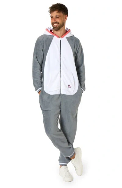 Opposuits Shark Hooded Fleece Costume Jumpsuit In Grey