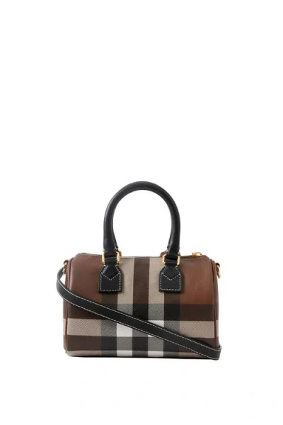 Burberry Womens Dark Birch Brown Chk Check-print Mini Woven And Leather Top-handle Bowling Bag