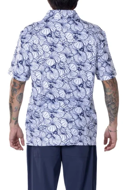 Vast Hibiscus Print Floral Short Sleeve Performance Button-up Shirt In White