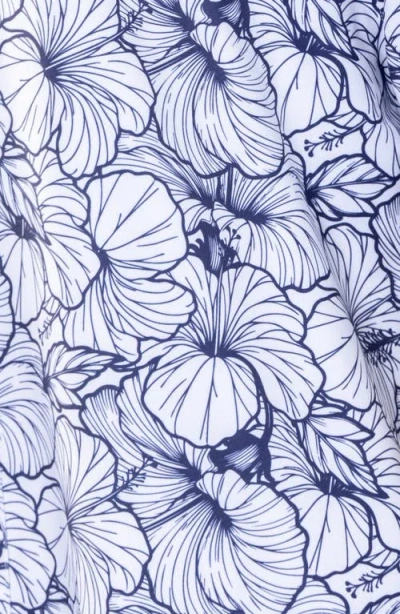 Vast Hibiscus Print Floral Short Sleeve Performance Button-up Shirt In White