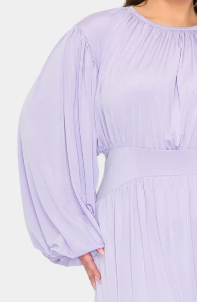 L I V D Audrey Gathered Long Sleeve Midi Dress In Lilac