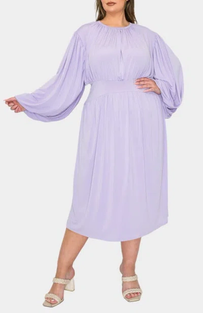 L I V D Audrey Gathered Long Sleeve Midi Dress In Lilac