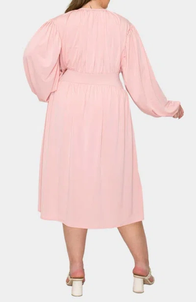 L I V D Audrey Gathered Long Sleeve Midi Dress In Blush