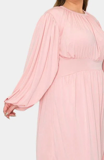 L I V D Audrey Gathered Long Sleeve Midi Dress In Blush