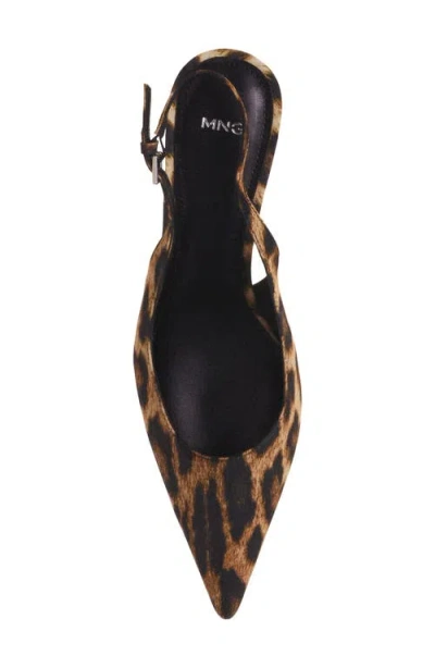 Mango Leopard Print Pointed Toe Slingback Pump In Black