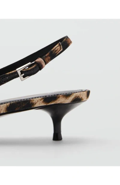 Mango Leopard Print Pointed Toe Slingback Pump In Black