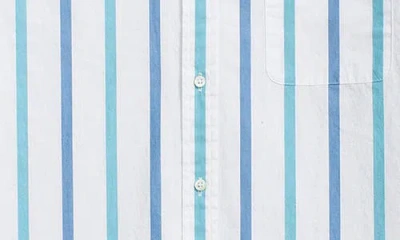 Brooks Brothers Friday Regular Fit Stripe Short Sleeve Cotton Poplin Button-down Shirt In Turquoise/aqua