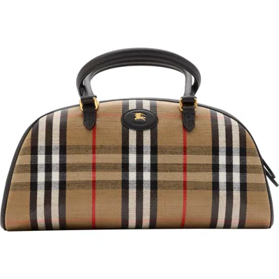 Burberry Highland Beige Handbag With Ekd Patch On The Front And All-over Check Motif In Cotton Blend Woman In Neutral