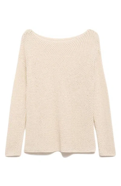Shop Mango Open Knit Boat Neck Sweater In Ecru