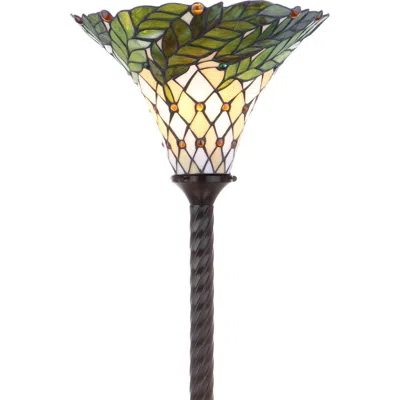Jonathan Y Botanical Tiffany-style 71" Torchiere Led Floor Lamp, Bronze In Bronze