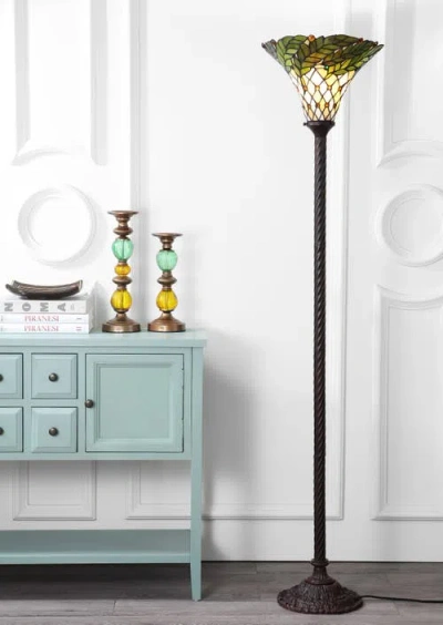 Jonathan Y Botanical Tiffany-style 71" Torchiere Led Floor Lamp, Bronze In Bronze