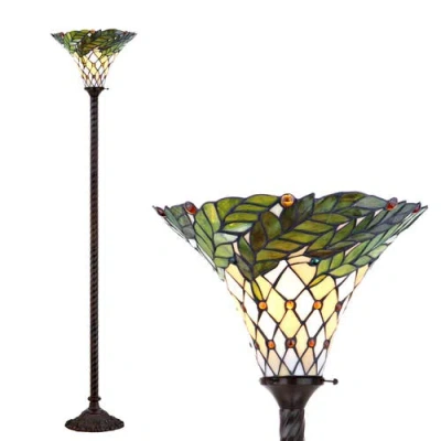 Jonathan Y Botanical Tiffany-style 71" Torchiere Led Floor Lamp, Bronze In Bronze