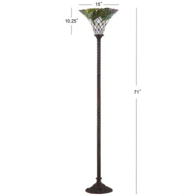 Jonathan Y Botanical Tiffany-style 71" Torchiere Led Floor Lamp, Bronze In Bronze