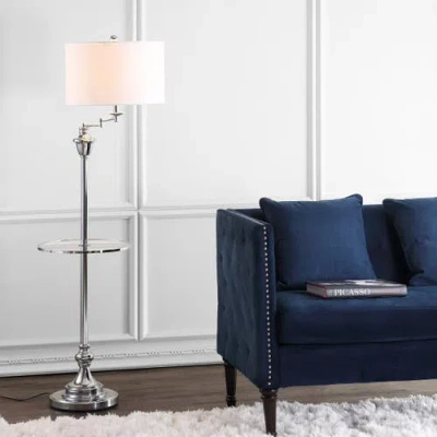 Jonathan Y Cora 60" Metal/glass Led Side Table And Floor Lamp In Chrome