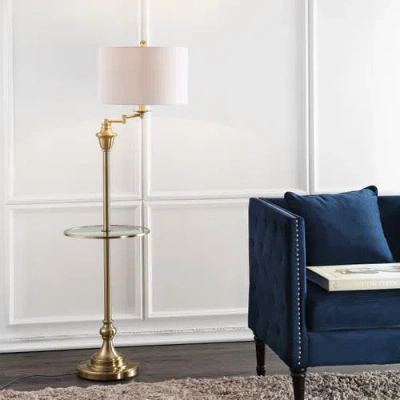 Jonathan Y Cora 60" Metal/glass Led Side Table And Floor Lamp In Brass Gold