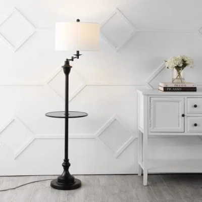 Jonathan Y Cora 60" Metal/glass Led Side Table And Floor Lamp In Black