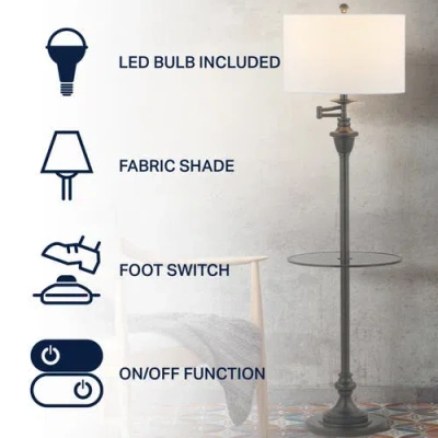 Jonathan Y Cora 60" Metal/glass Led Side Table And Floor Lamp In Black