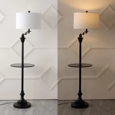 Jonathan Y Cora 60" Metal/glass Led Side Table And Floor Lamp In Black