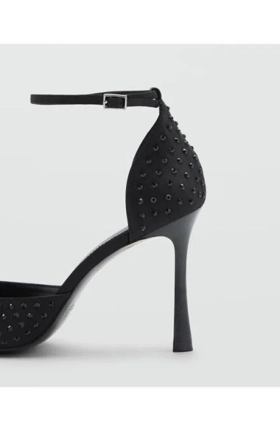 Mango Crystal Ankle Strap Pump In Black