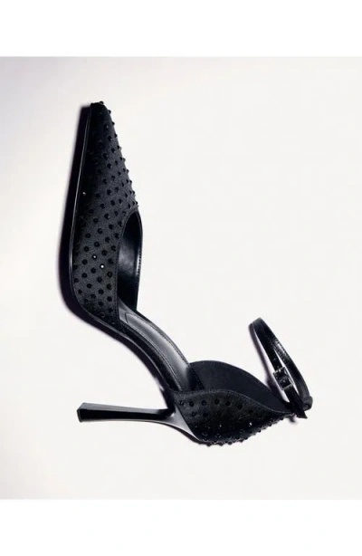 Mango Crystal Ankle Strap Pump In Black