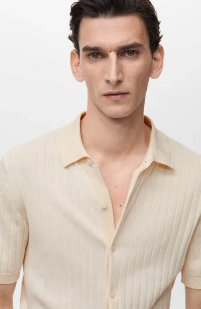 Mango Stripe Structured Short Sleeve Button-up Shirt In Ivory White