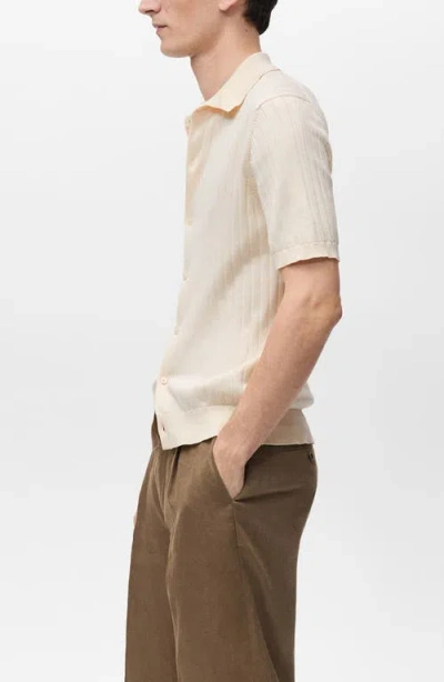 Mango Stripe Structured Short Sleeve Button-up Shirt In Ivory White