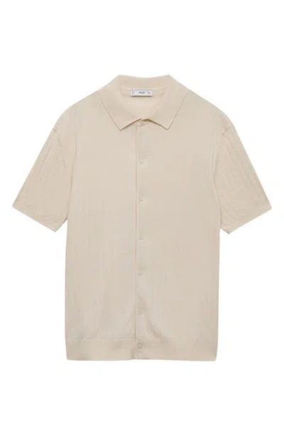 Mango Stripe Structured Short Sleeve Button-up Shirt In Ivory White