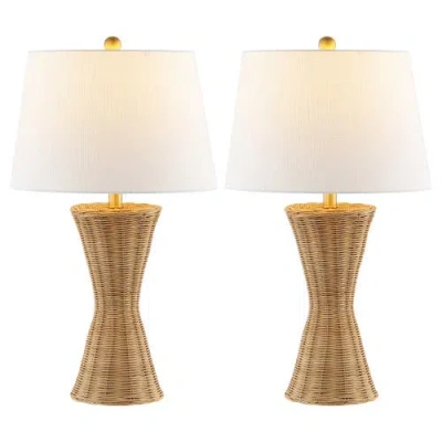 Jonathan Y Laura 27" Coastal Designer Iron/rattan Wicker Led Table Lamp, Natural In Natural