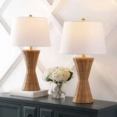 Jonathan Y Laura 27" Coastal Designer Iron/rattan Wicker Led Table Lamp, Natural In Natural