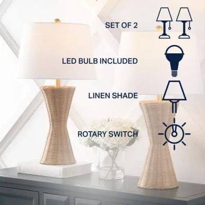 Jonathan Y Laura 27" Coastal Designer Iron/rattan Wicker Led Table Lamp, Natural In Natural