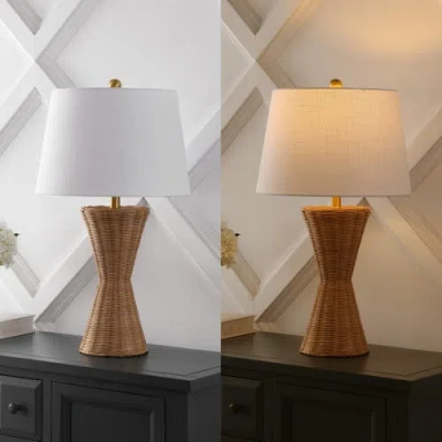 Jonathan Y Laura 27" Coastal Designer Iron/rattan Wicker Led Table Lamp, Natural In Natural