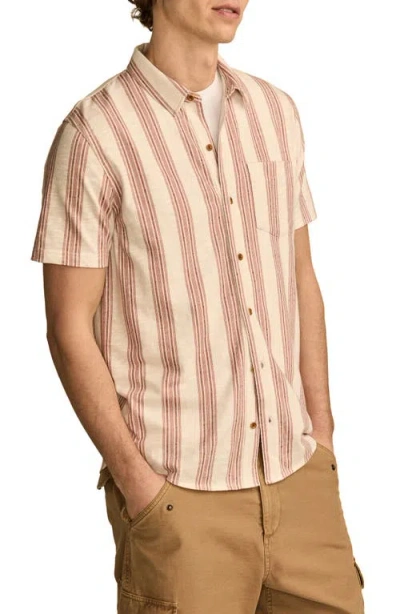 Lucky Brand Short Sleeve Cotton-blend Button-up Shirt In Red Multi