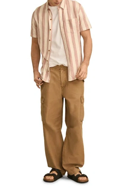 Lucky Brand Short Sleeve Cotton-blend Button-up Shirt In Red Multi