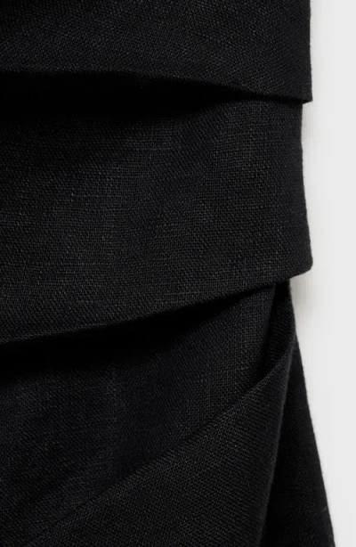 Mango One-shoulder Linen Midi Dress In Black