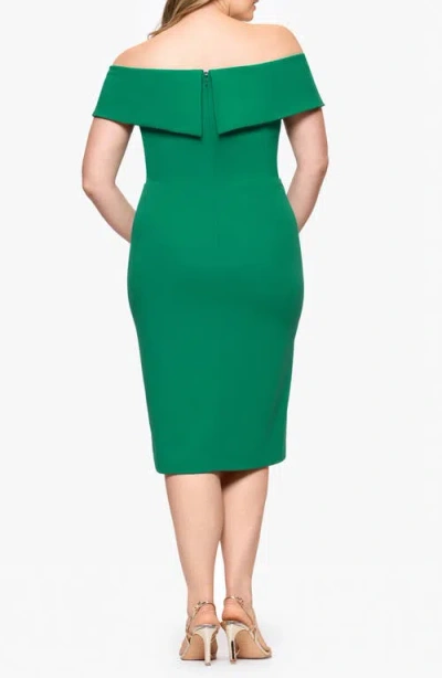 Betsy & Adam Off The Shoulder Scuba Sheath Dress In Green