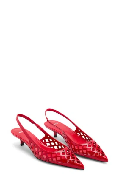 Mango Laser Cut Pointed Toe Slingback Pump In Red