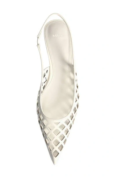 Mango Laser Cut Pointed Toe Slingback Pump In White