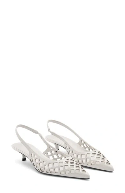 Mango Laser Cut Pointed Toe Slingback Pump In White