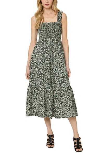 The Standard Stitch The Smocked Ruffle Tank Midi Dress In Black Sunflower