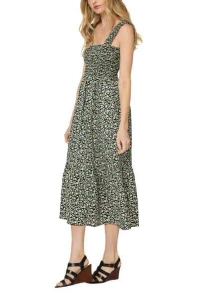 The Standard Stitch The Smocked Ruffle Tank Midi Dress In Black Sunflower