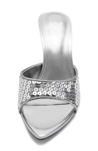 Mango Pointed Toe Slide Sandal In Silver