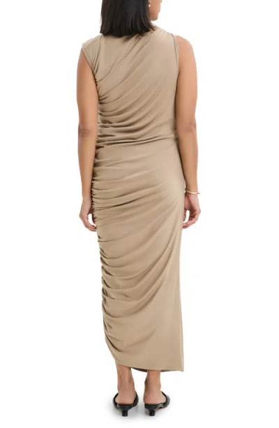 Marcella Joan Sleeveless Ruched Cocktail Dress In Sand