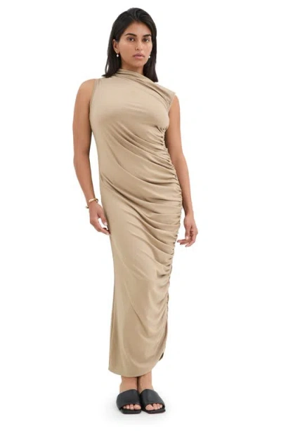 Marcella Joan Sleeveless Ruched Cocktail Dress In Sand