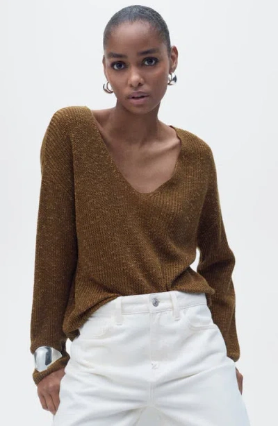 Shop Mango V-neck Sweater In Tobacco Brown